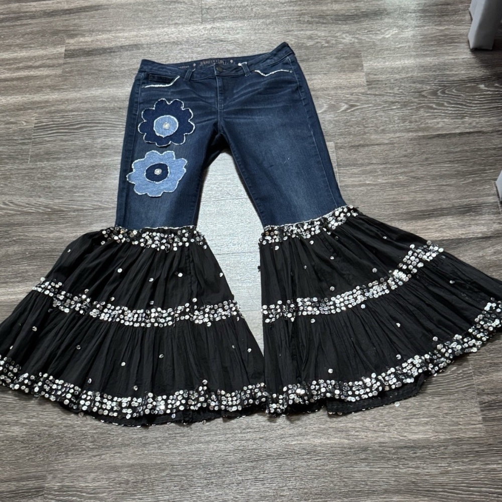 Jennifer Lopez Jeans Women's Denim Hippie Boho Flare Bottoms Festival Upcycle 10